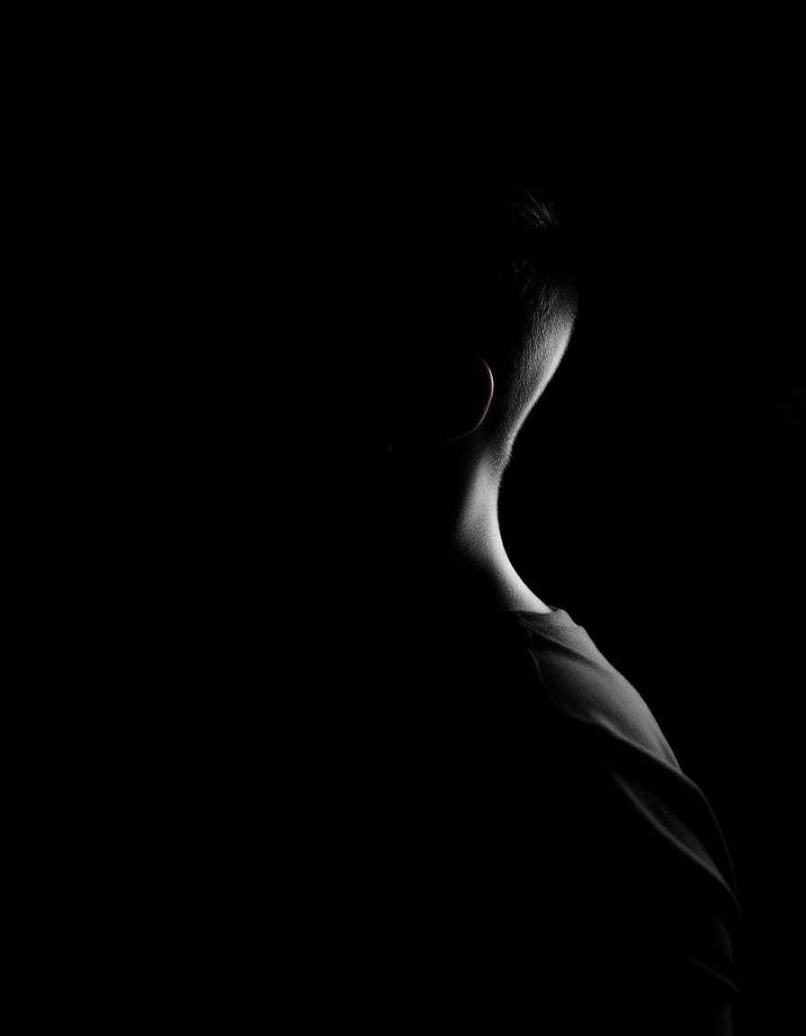 Monochrome portrait, profile in shadow